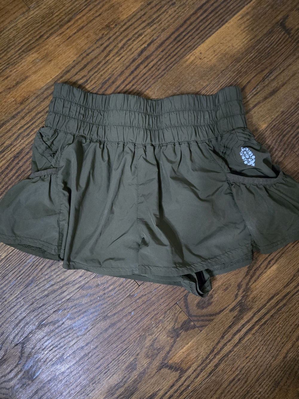 FP Movement by Free People Olive Green Athletic Shorts with Smocked Waist